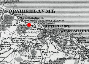 Карта 1834 г. Красной точкой отмечено местонахождение современного «Парка «Сергиевка»
