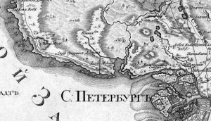 Фрагмент карты 1796 г. с нанесенной трассой движения Гром-камня (основной и запасной варианты)