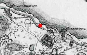 Карта 1796 г. Красной точкой отмечено местонахождение современного «Парка «Сергиевка»