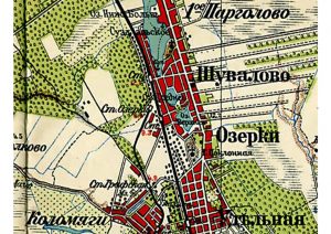 Фрагмент карты окрестностей Петрограда, 1914 г.